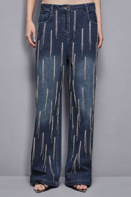 Denim pants with rhinestones, Light Blue, Patrizia Pepe