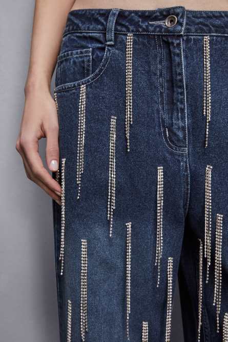 Denim pants with rhinestones, Light Blue, Patrizia Pepe
