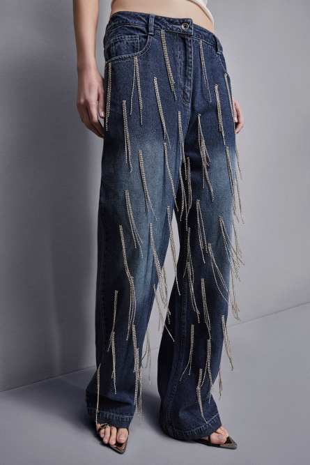 Denim pants with rhinestones, Light Blue, Patrizia Pepe