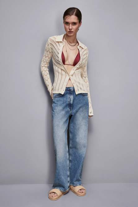 Frayed denim tencel pants, Blue, Denim