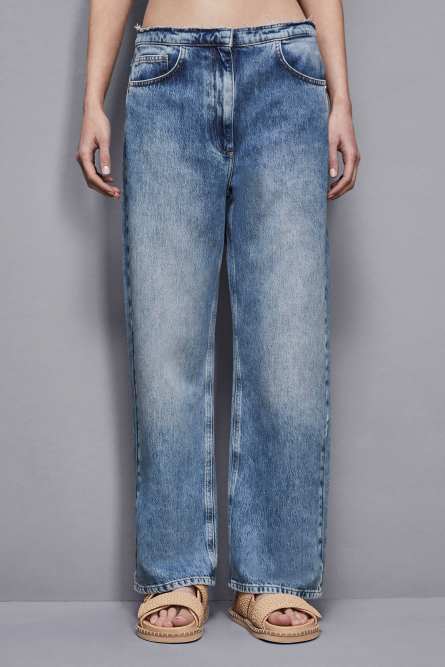 Frayed denim tencel pants, Blue, Denim