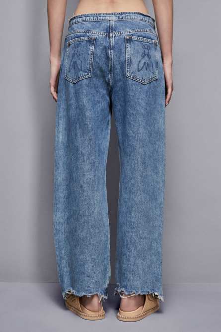 Frayed denim tencel pants, Blue, Denim