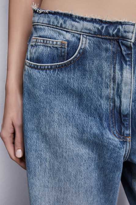 Frayed denim tencel pants, Blue, Denim