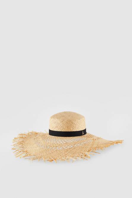 Sombrero de ala ancha en rafia, Beige
