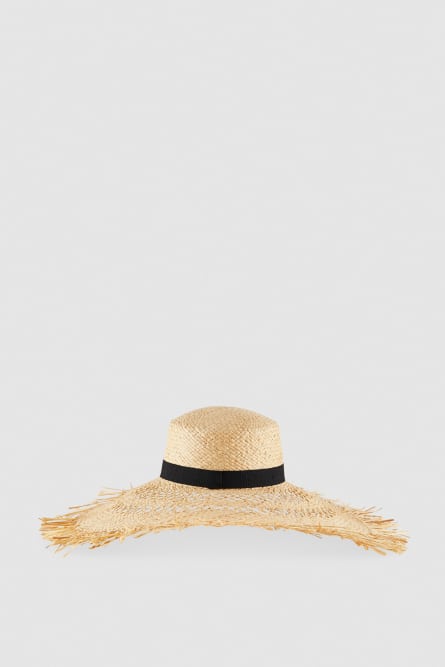 Sombrero de ala ancha en rafia, Beige