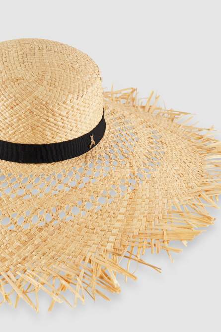 Sombrero de ala ancha en rafia, Beige