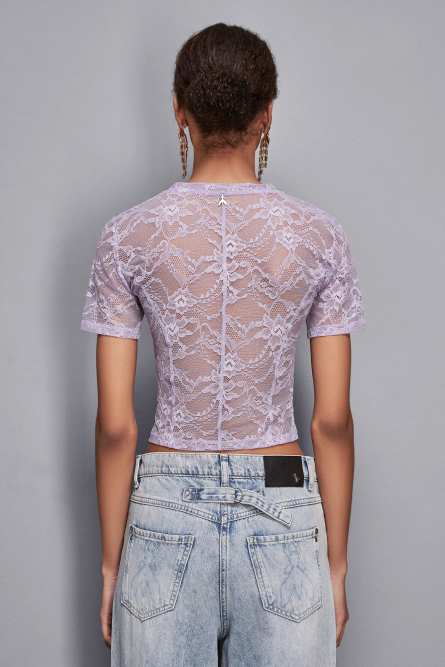 Top de encaje elástico en jersey, Violeta