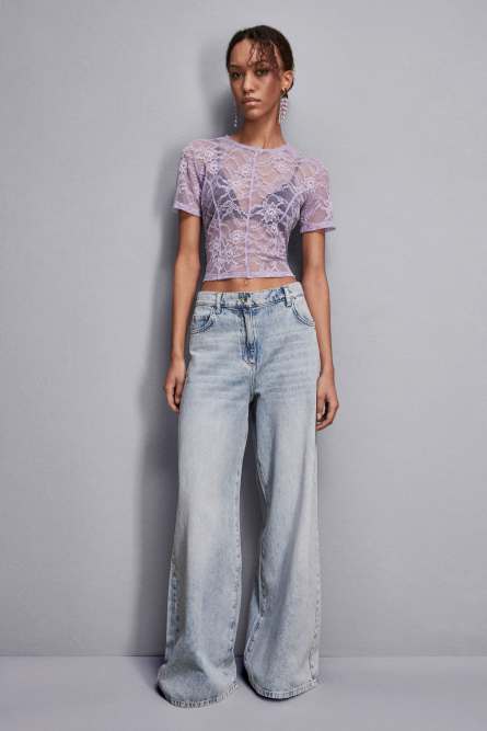 Top de encaje elástico en jersey, Violeta