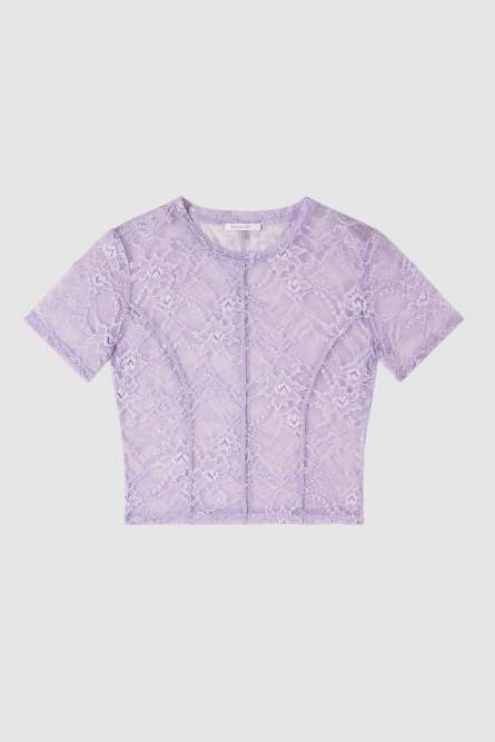 Top de encaje elástico en jersey, Violeta
