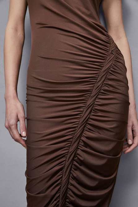 Midi dress with ruffling, Brown, Patrizia Pepe