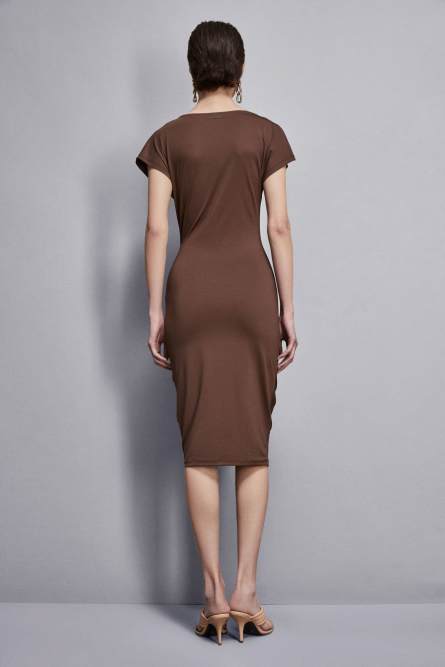 Midi dress with ruffling, Brown, Patrizia Pepe