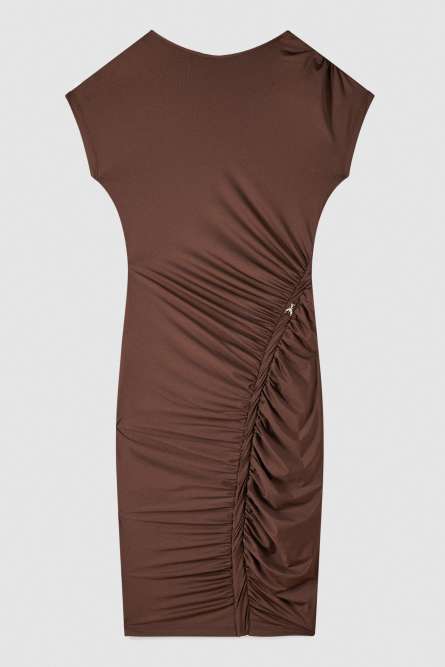 Midi dress with ruffling, Brown, Patrizia Pepe