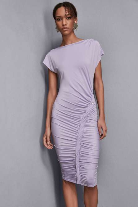 Vestido midi con fruncido, Violeta