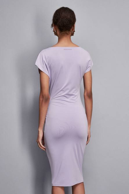 Vestido midi con fruncido, Violeta
