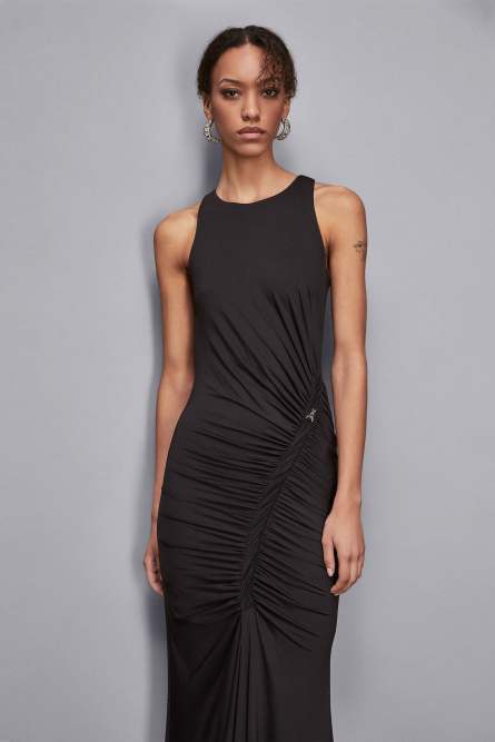 Robe longue à fronces, Noir, Patrizia Pepe