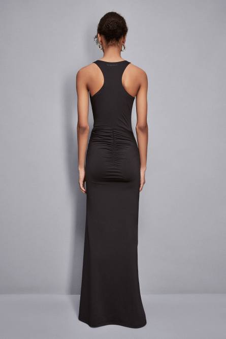 Robe longue à fronces, Noir, Patrizia Pepe