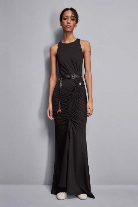 Robe longue à fronces, Noir, Patrizia Pepe