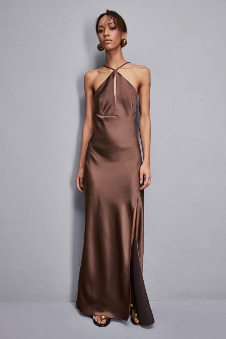 Long satin dress, Brown, Patrizia Pepe
