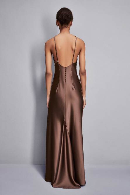 Long satin dress, Brown, Patrizia Pepe
