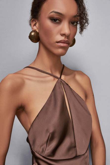 Long satin dress, Brown, Patrizia Pepe