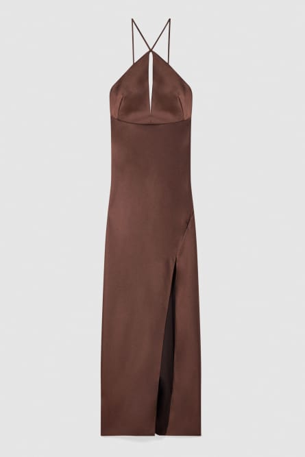 Long satin dress, Brown, Patrizia Pepe