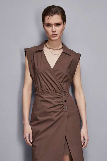 Cotton wrap dress, Brown, Patrizia Pepe