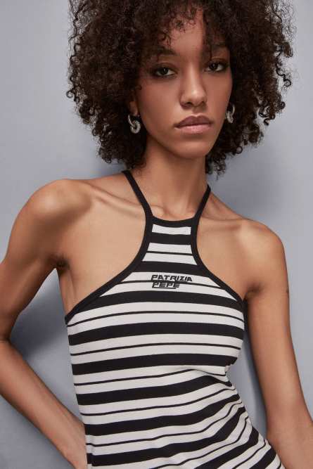 Mini-robe en jersey, Noir, Blanc, Patrizia Pepe