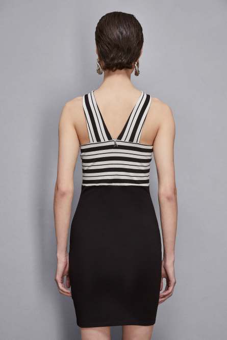 Mini-robe à col croisé, Noir, Blanc, Patrizia Pepe