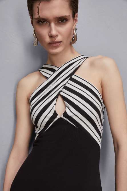 Mini-robe à col croisé, Noir, Blanc, Patrizia Pepe