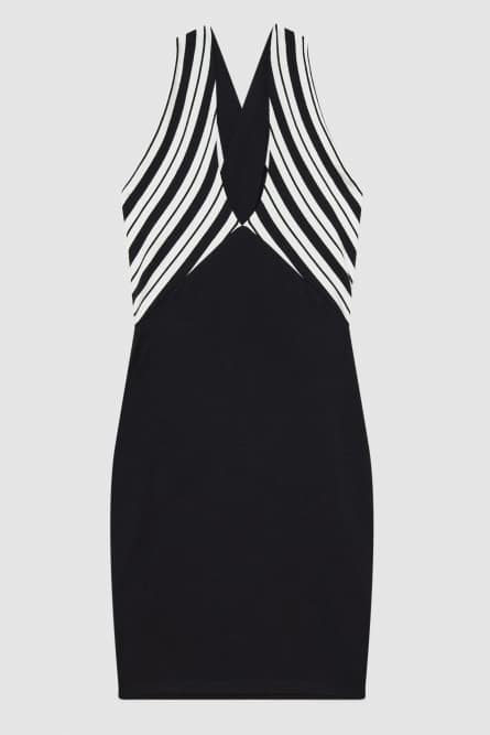 Mini-robe à col croisé, Noir, Blanc, Patrizia Pepe