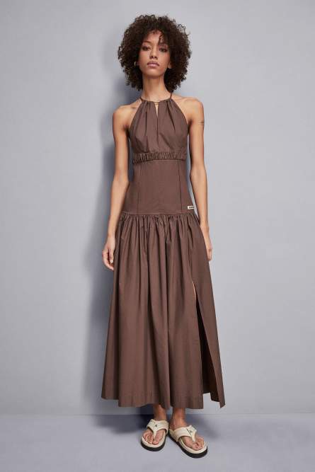 Poplin ankle-length dress, Brown, Patrizia Pepe