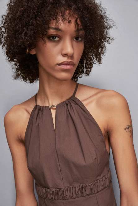 Poplin ankle-length dress, Brown, Patrizia Pepe