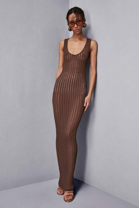 Long Rib-Knit Dress, Brown, Patrizia Pepe