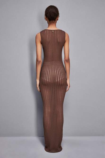 Long Rib-Knit Dress, Brown, Patrizia Pepe