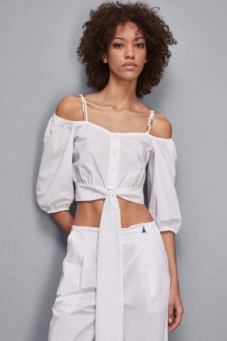 Cotton blend shirt with knot, White, Patrizia Pepe