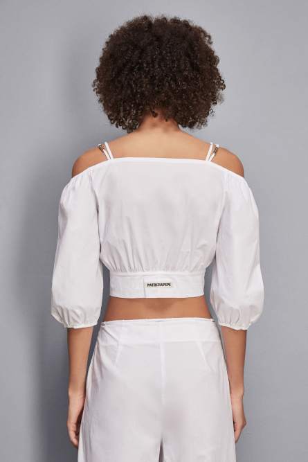 Cotton blend shirt with knot, White, Patrizia Pepe