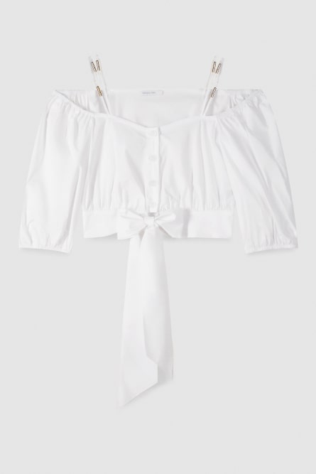 Cotton blend shirt with knot, White, Patrizia Pepe
