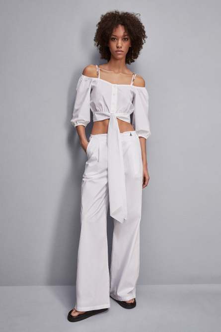 Cotton blend shirt with knot, White, Patrizia Pepe