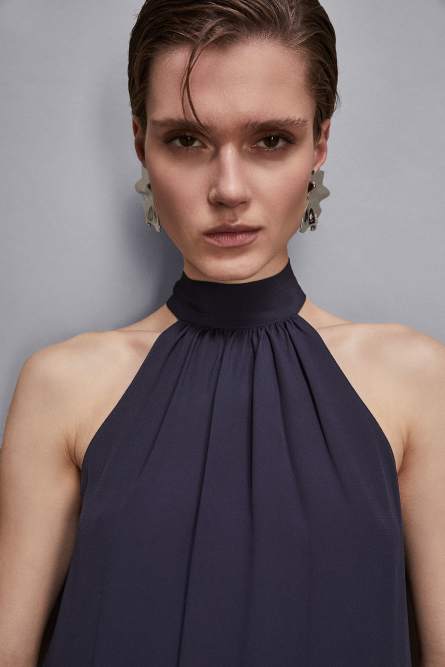 Essential halter neckline top, Blue, Patrizia Pepe