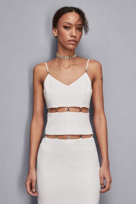 Slim fit top with cut-out, White, Patrizia Pepe