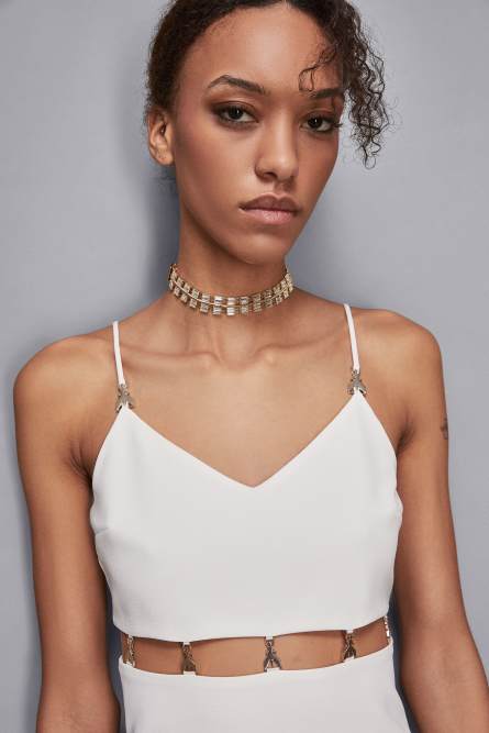 Slim fit top with cut-out, White, Patrizia Pepe