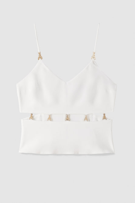 Slim fit top with cut-out, White, Patrizia Pepe