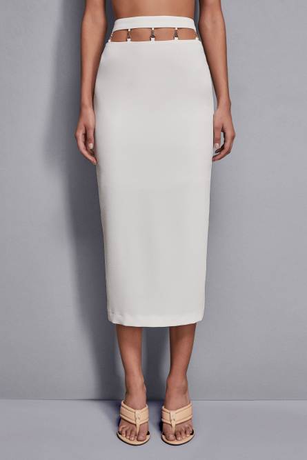 Straight crepe ankle skirt, White, Patrizia Pepe