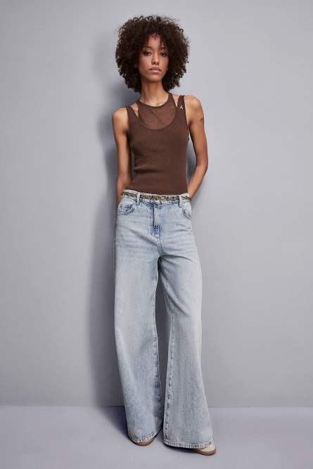 Double layer tank top, Brown, Patrizia Pepe