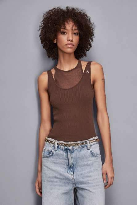 Double layer tank top, Brown, Patrizia Pepe