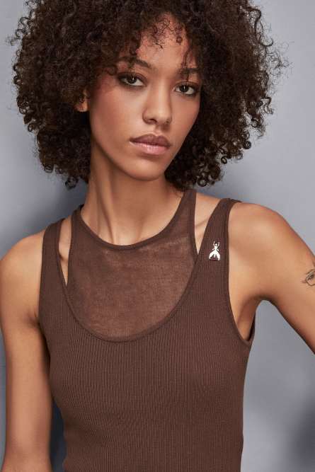 Double layer tank top, Brown, Patrizia Pepe