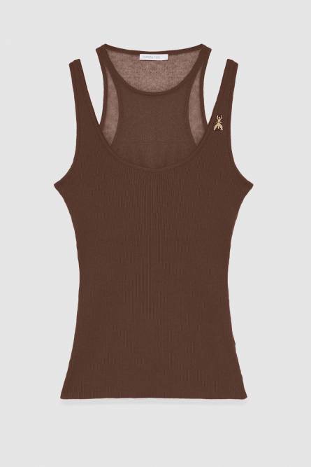 Double layer tank top, Brown, Patrizia Pepe