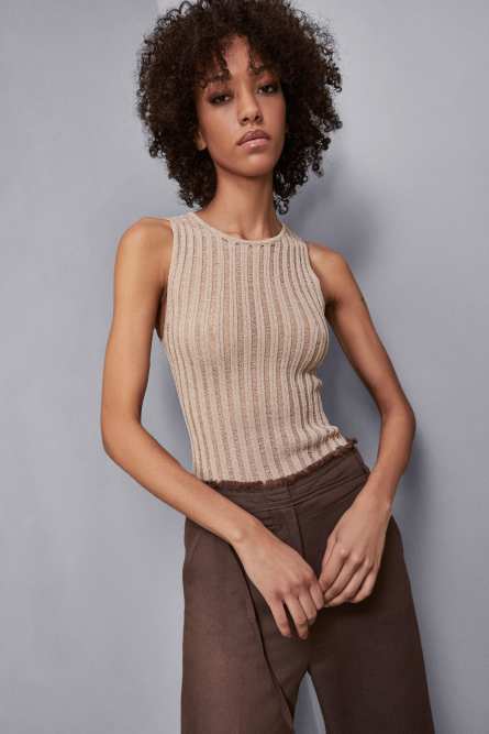 Top lurex in maglia, Beige, Patrizia Pepe