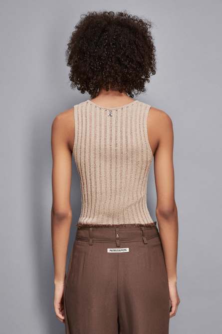 Top lurex in maglia, Beige, Patrizia Pepe
