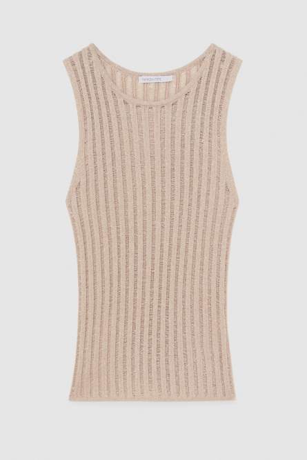 Top lurex in maglia, Beige, Patrizia Pepe